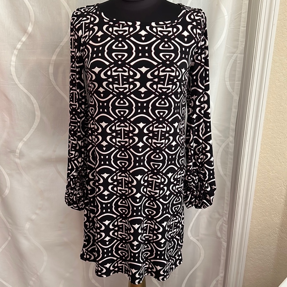 Laundry By Shelli Segal, Long Sleeve, Black Print Dress, Size 4